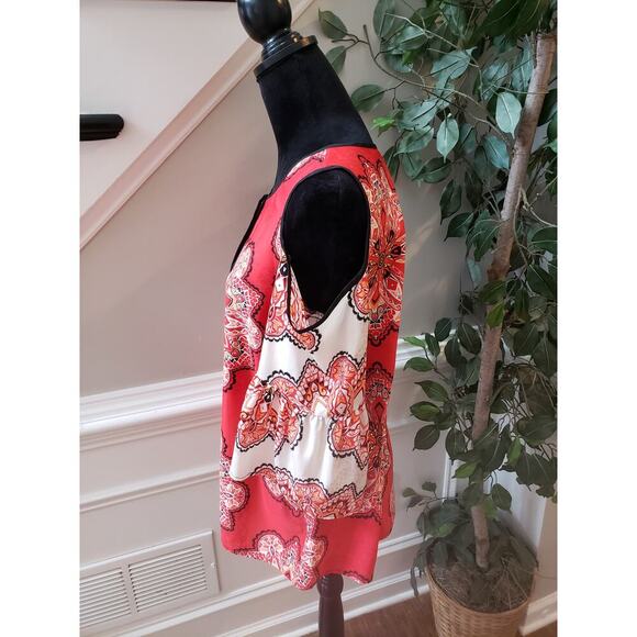Chico's Tunic Top Women XL Red Geo Print Stretch Cold Shoulder Sleeve Round Neck - Picture 13 of 13